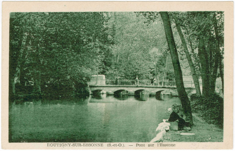 BOUTIGNY-SUR-ESSONNE. - Le pont sur l'Essonne, Basuyau, 1948, 5 mots, 3 f, ad., verte. 
