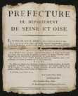 Seine-et-Oise [Département]. - Arrêté préfectoral réglementant le temps de chasse pour les propriétaires de terres non closes (9 ventôse an 13 = 2 mars 1805). 