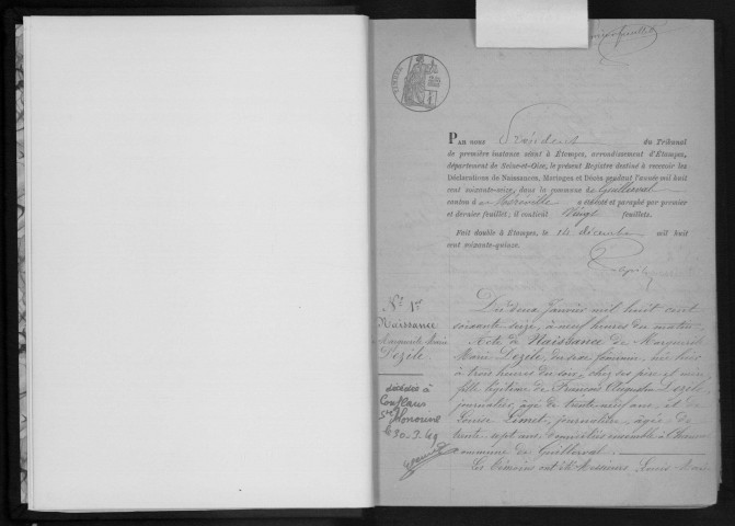 GUILLERVAL . Naissances, mariages, décès : registre d'état civil (1876-1890). 