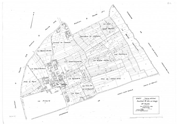 ONCY-SUR-ECOLE. - Cadastre révisé pour 1934 : plan de la section B le Village 2ème feuille, [1 plan].