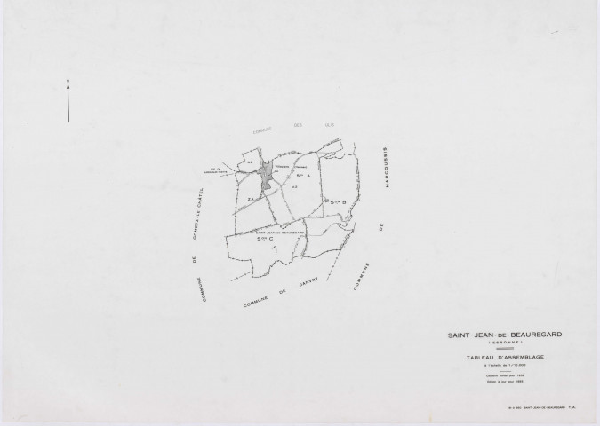 SAINT-JEAN-DE-BEAUREGARD, plans minutes de conservation : tableau d'assemblage,1932, Ech. 1/10000 ; plans des sections A1, 1932, Ech. 1/1250, sections A2, B,C, 1932, Ech. 1/2500,section ZA, 1984, Ech. 1/2000. Polyester. N et B. Dim. 105 x 80 cm [6 plans]. 