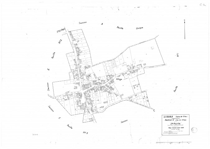 LISSES. - Cadastre révisé pour 1934 : plan du tableau d'assemblage, plan de la section C le Village 2ème feuille, [2 plans]. 