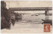 JUVISY-SUR-ORGE. - Le pont, joutes nautiques sur la Seine. Josse, (1917), 4 mots, 10 c, ad., sépia. 