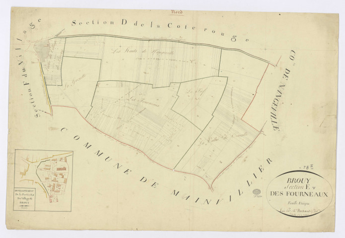 BROUY. - Section E - Fourneaux (les), ech. 1/2500, coul., aquarelle, papier, 62x90 (1815). 