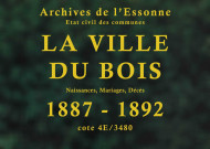 VILLE-DU-BOIS (LA). Naissances, mariages, décès : registre d'état civil (1887-1892). 