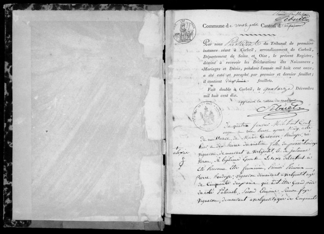 VERT-LE-PETIT. Naissances, mariages, décès : registre d'état civil (1811-1822). 