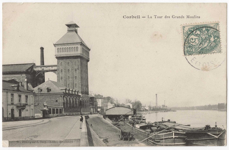 CORBEIL-ESSONNES. - La tour des grands moulins, Beaugeard, 1907, 5 mots, 5 c, ad. 