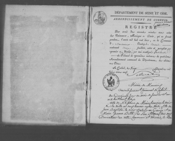 MONTCEAUX. - Naissances, mariages, décès : registre d'état civil (1810-1824). 
