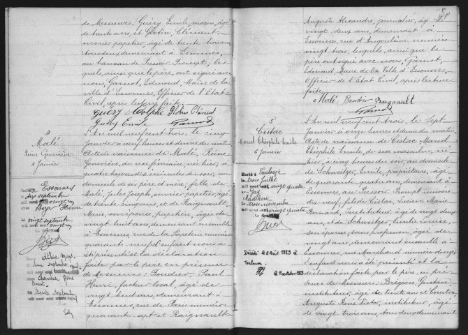 ESSONNES.- Naissances : registre d'état civil (1903). 