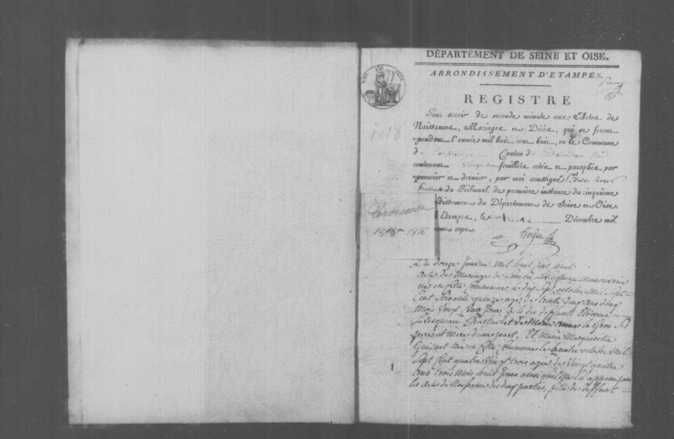 CORBREUSE. Naissances, mariages, décès : registre d'état civil (1808-1816). 