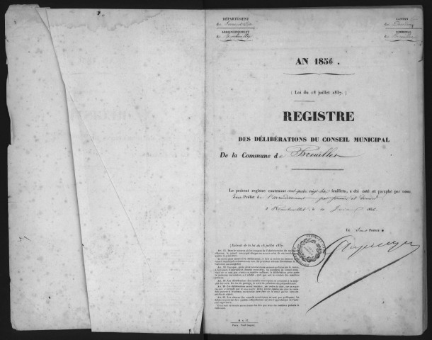 BREUILLET.- Administration de la commune.- Registres des délibérations du conseil municipal (18 mai 1856-2 mars 1873). 