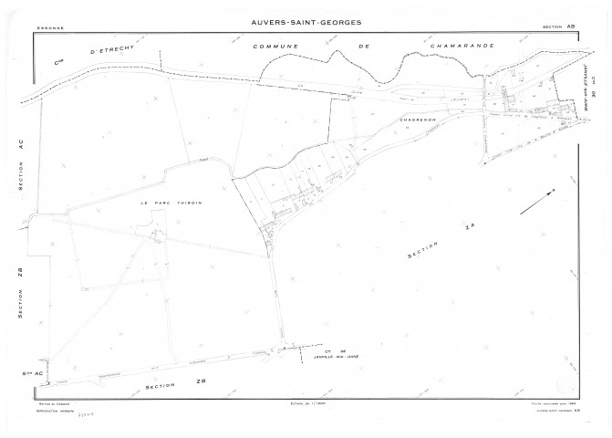 AUVERS-SAINT-GEORGES.- Cadastre révisé pour 1963 : plan du tableau d'assemblage, plans de la section AB, section AC, section AD, section D 1ère feuille, section D 2ème feuille, section F, section G, section ZA, section ZB, section ZC, section ZD, section ZE, section ZH, section ZI, section ZK, (16 plans]. 