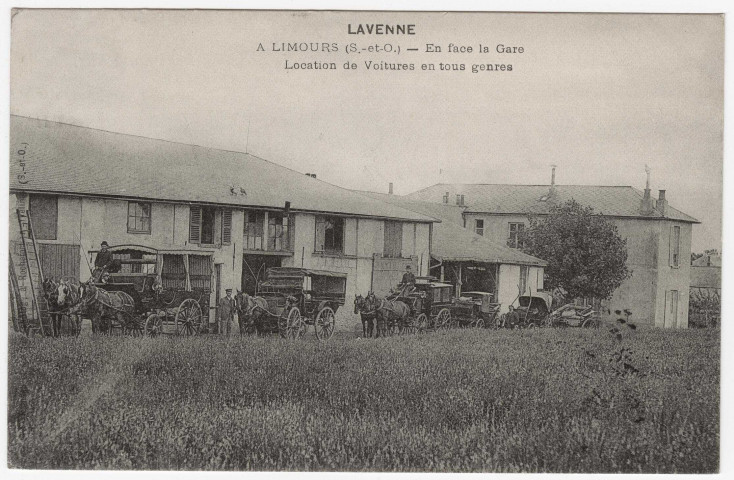 LIMOURS-EN-HUREPOIX. - En face de la gare, location de voitures en tous genres. 1912, timbre à 10 centimes. 