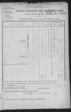 VILLE-DU-BOIS (LA). - Matrice des propriétés bâties [cadastre rénové en 1937]. 