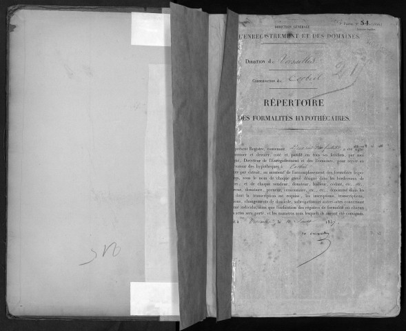 Conservation des hypothèques de CORBEIL. - Répertoire des formalités hypothécaires, volume n° 215 : A-Z (registre ouvert en 1857). 