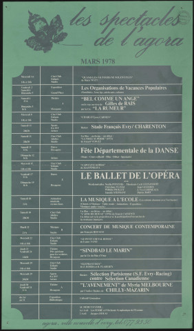 EVRY. - Les spectacles de l'Agora : programme culturel, mars 1978. 