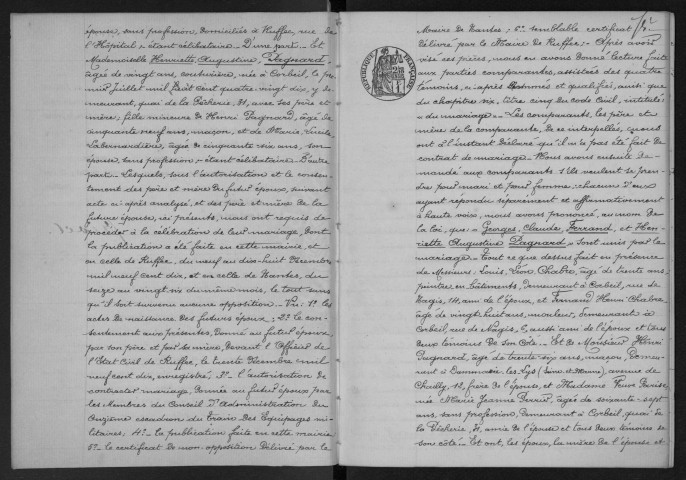 CORBEIL.- Mariages : registre d'état civil. 