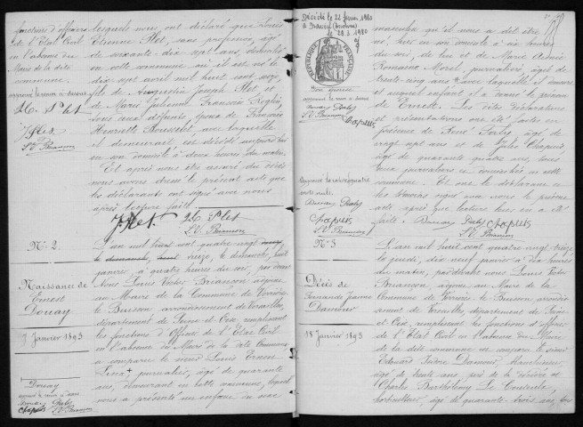 VERRIERES-LE-BUISSON. Naissances, mariages : registre d'état civil (1893). 