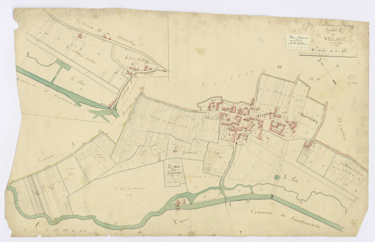 BOUTIGNY-SUR-ESSONNE. - Section I - Village (le), ech. 1/1250, coul., aquarelle, papier, 65x102 (1816). 