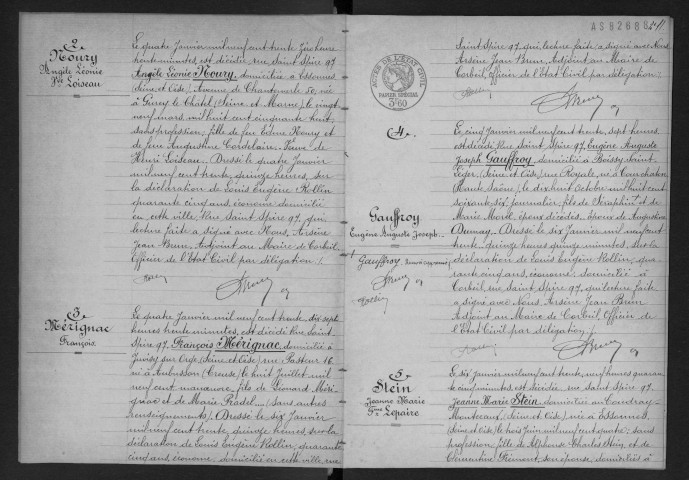 CORBEIL.- Décès : registre d'état civil. 