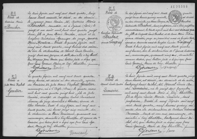 VIRY-CHATILLON. - Décès : registre d'état civil.