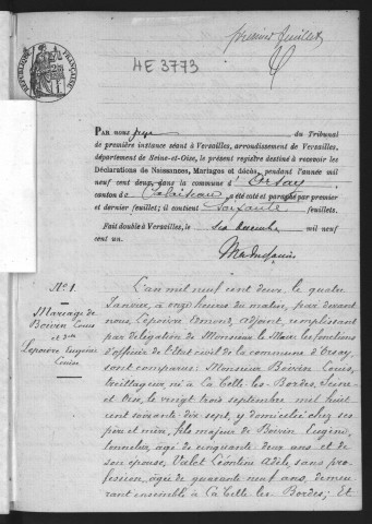 ORSAY.- Naissances, mariages, décès : registre d'état civil (1902-1903). 
