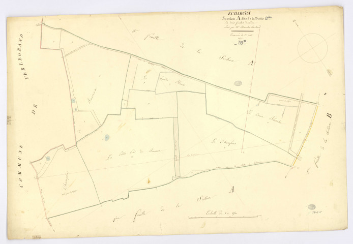 ECHARCON. - Section A - Butte (la), 2, ech. 1/2500, coul., aquarelle, papier, 65x98 (1823). 