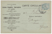 BRUYERES-LE-CHATEL. - Etablissement de graines de MM. Simon Frères et Cie - 1905, timbre à 5 centimes. 
