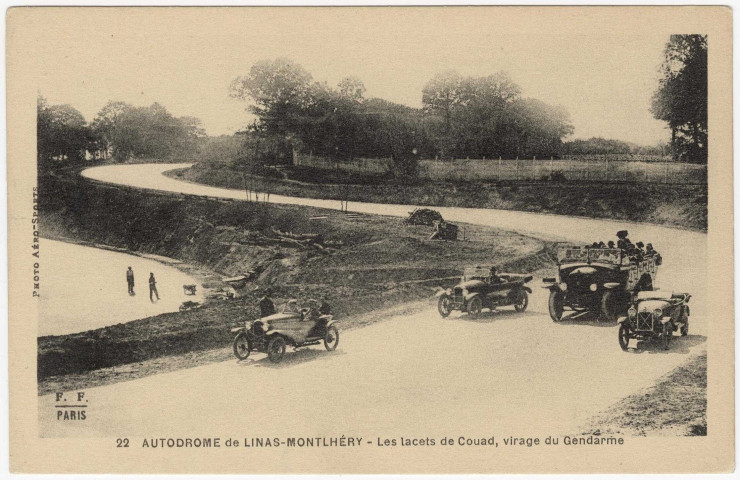 LINAS. - Autodrome de Linas-Montlhéry. Les lacets de Couad, virage du Gendarme. FF. 