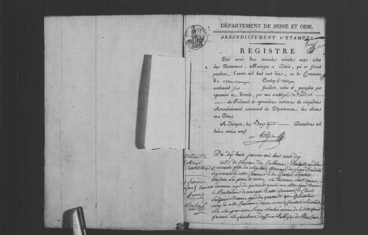 MAUCHAMPS. Naissances, mariages, décès : registre d'état civil (1810-1835). 