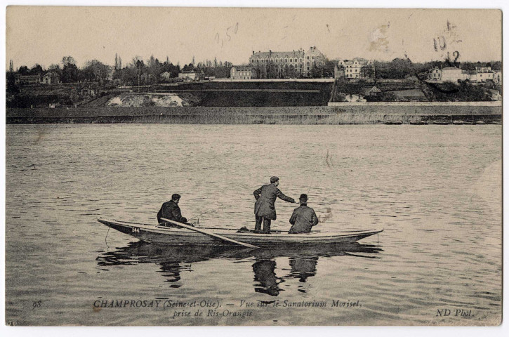 DRAVEIL. - Champrosay. Vue sur le sanatorium Moriset, prise de Ris-Orangis. ND (1912), 16 lignes, ad. 