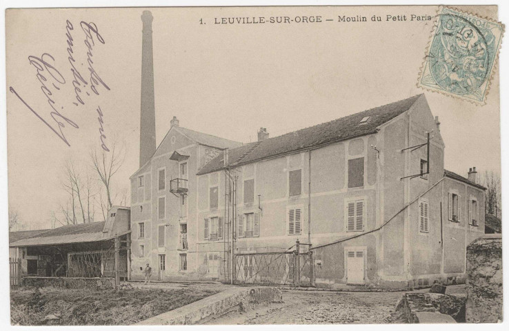LEUVILLE-SUR-ORGE. - Moulin du Petit Paris (1905), 3 mots, 5 c, ad. 