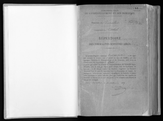 Conservation des hypothèques de CORBEIL. - Répertoire des formalités hypothécaires, volume n° 219 : A-Z (registre ouvert en 1857). 