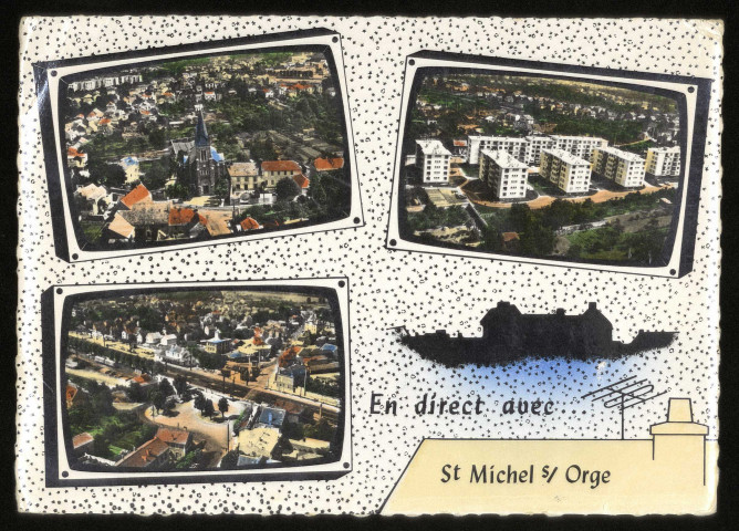 SAINT-MICHEL-SUR-ORGE. - L'église, la résidence Manera, la gare. (Edition Lapie, 1966, 1 timbre à 30 centimes, couleur.) 