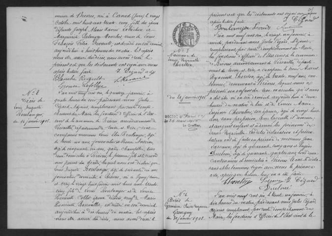 BIEVRES.- Naissances, mariages, décès : registre d'état civil (1906-1907). 