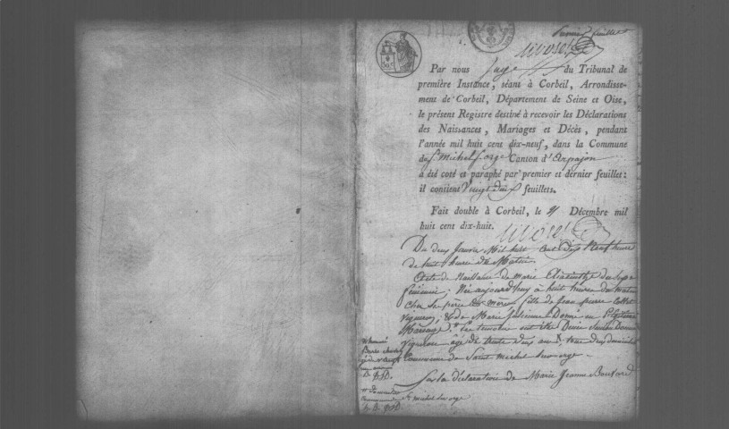 SAINT-MICHEL-SUR-ORGE. Naissances, mariages, décès : registre d'état civil (1819-1830). 