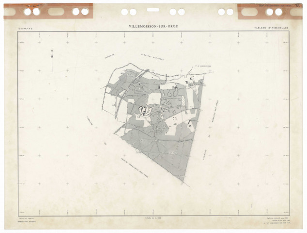 VILLEMOISSON-SUR-ORGE, plans minutes de conservation : tableau d'assemblage,1958, Ech. 1/5000 ; plans des sections AB, AC, AD, AE, AH, AI, AK, AL, 1958, Ech. 1/1000, section AM, 1986, Ech. 1/1000. Polyester. N et B. Dim. 105 x 80 cm [10 plans]. 