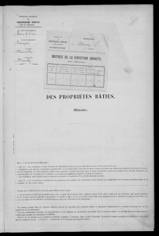 BLANDY. - Matrice des propriétés bâties [cadastre rénové en 1938]. 