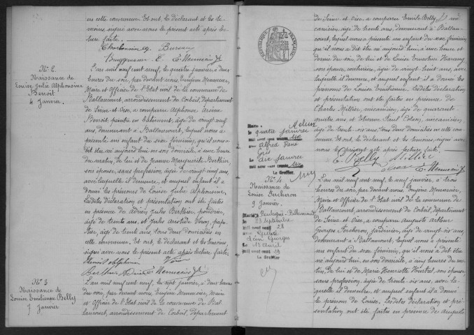 BALLANCOURT-SUR-ESSONNE.- Naissances, mariages, décès : registre d'état civil (1909). 