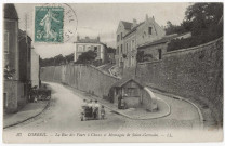 CORBEIL-ESSONNES. - La rue des fours à chaux et montagne de Saint-Germain, et le bureau de l'octroi, LL, 1915, 2 mots, 5 c, ad., cote négatif 2A68e. 