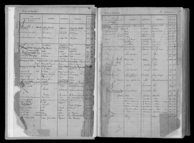 Volume n° 2 : BABIN-BELLARD (registre ouvert vers 1840).