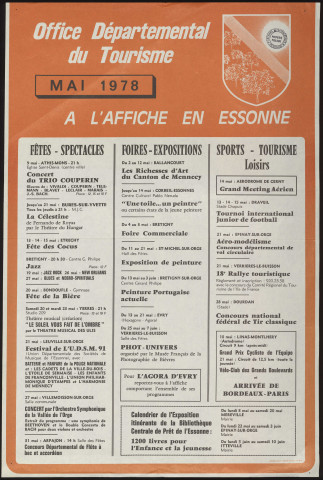 EVRY. - A l'affiche en Essonne : programme culturel, Comité départemental du tourisme, mai 1978. 