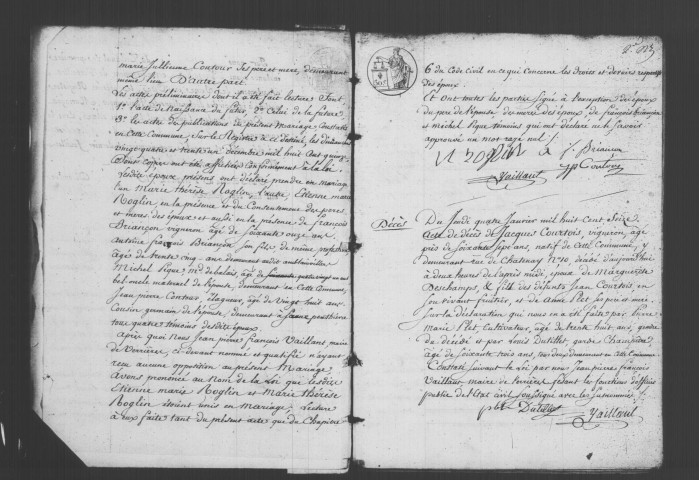 VERRIERES-LE-BUISSON. Naissances, mariages, décès : registre d'état civil (1816-1829). 