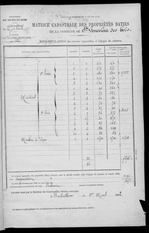 SAINTE-GENEVIEVE-DES-BOIS. - Matrice des propriétés bâties [cadastre rénové en 1950]. 