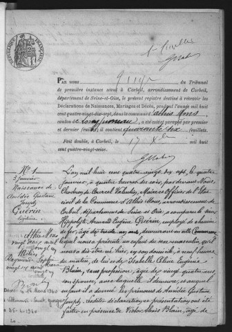 ATHIS-MONS.- Naissances, mariages, décès : registre d'état civil (1897-1899). 