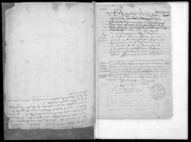 AUVERNAUX. - Registres paroissiaux : baptêmes, mariages, sépultures [13 octobre 1720-20 mars 1737]. 
