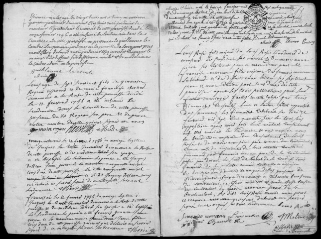BRUYERES-LE-CHATEL. - Registre parossial : registre des baptêmes, mariages et sépultures (1746-1753). 