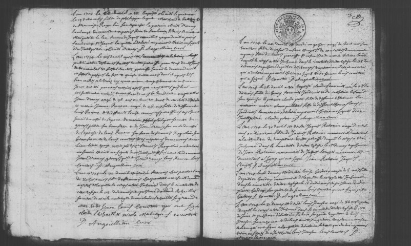 VERRIERES-LE-BUISSON. Paroisse Notre-Dame : Baptêmes, mariages, sépultures : registre paroissial (1714-1715, 1737-1744). 