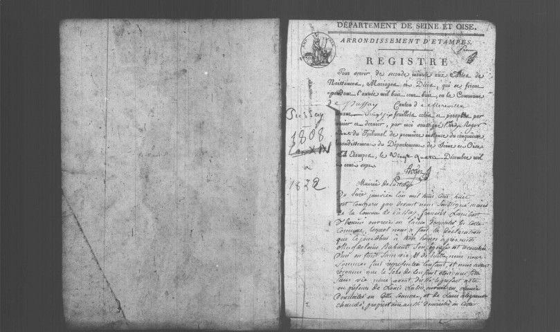 PUSSAY. Naissances, mariages, décès : registre d'état civil (1808-1822). 