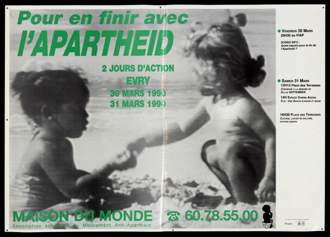 EVRY. - Pour en finir avec l'Apartheid : deux journées d'action, Place des terrasses, 30 mars-31 mars 1990. 